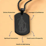 Lord Hanuman Chalisa Locket with Gada Micro-carved Tag Stainless Steel Hanuman Necklace