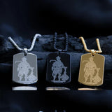 Lord Hanuman Chalisa Locket with Gada Micro-carved Tag Stainless Steel Hanuman Necklace